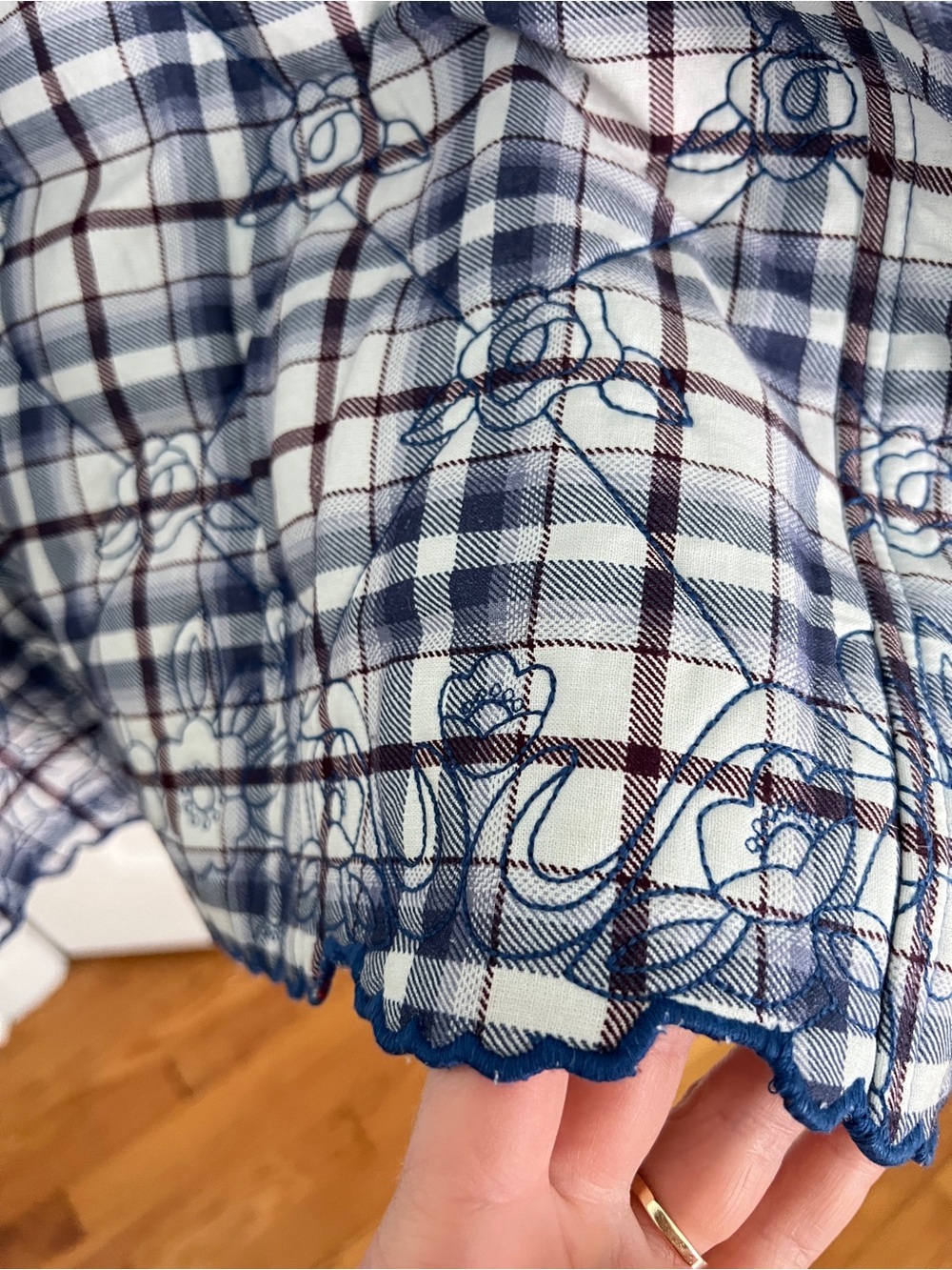 Damson Madder Audrey Plaid Quilted Coat in Blue Check - Picture 7 of 10